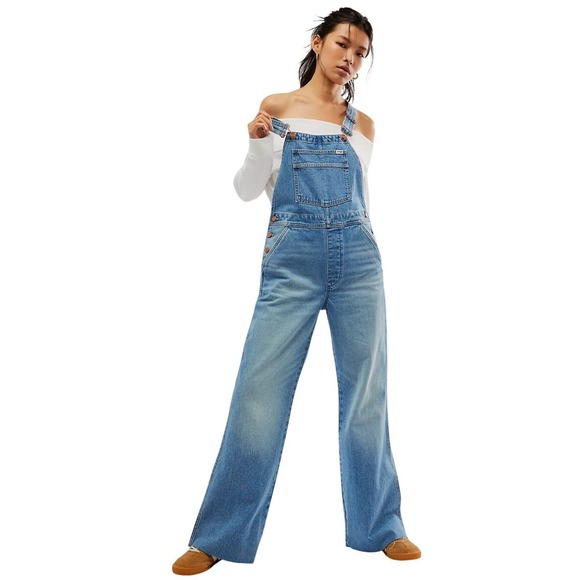 Wrangler Pants - Wrangler Denim Flare Overalls XL Unfinished Hem Country Cowgirl Festival Boho
